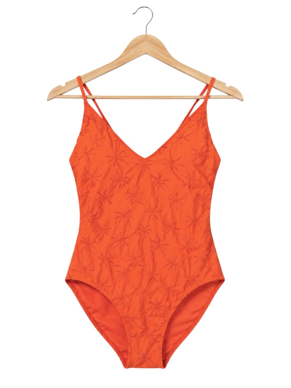Shade & Shore Orange Palm Tree Embroidered One Piece Swimsuit XL Tropical